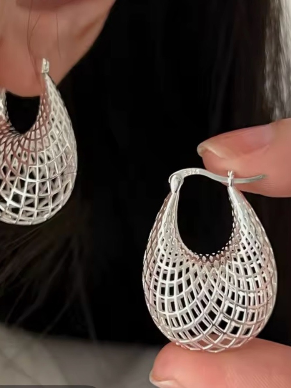 925 Sterling Silver Textured Hoop Earrings